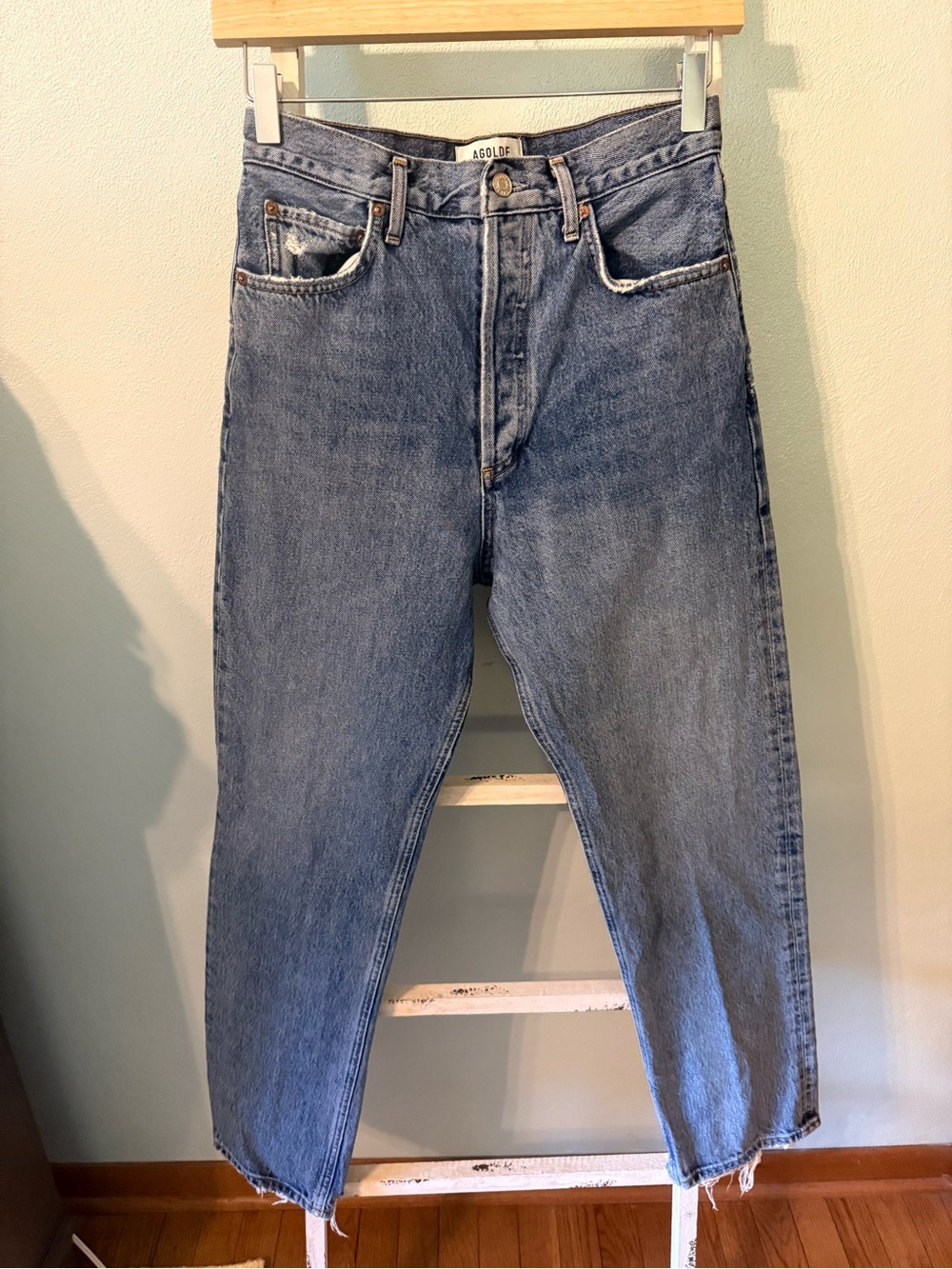 Agolde 90’s Pinch High Waist Straight Leg Jeans Light Wash Size 26 Distressed